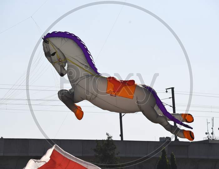 Horse shaped kite in International Kite Festival 2020, Parade Grounds,Hyderabad