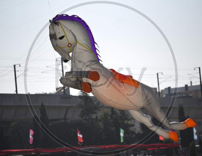Horse shaped kite at International Kite Festival 2020, Parade Grounds,Hyderabad.