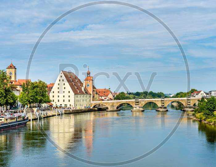 View Of Regensburg With The Danube River In Germany