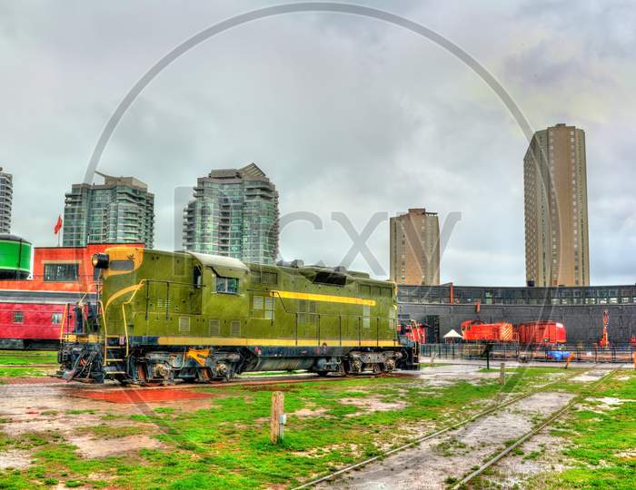 Old Diesel Locomotive In Roundhouse Park, Toronto