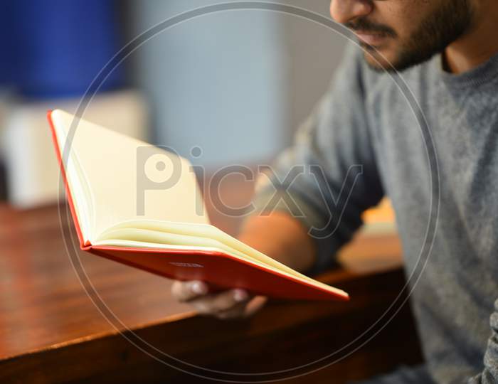 a man reads a book