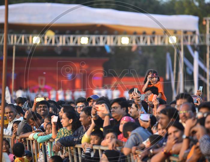 People watch International Kite Festival 2020, Parade Grounds,Hyderabad
