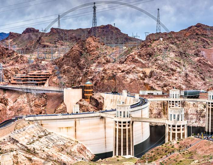 Penstock Towers At Hoover Dam On The Colorado River, The Usa