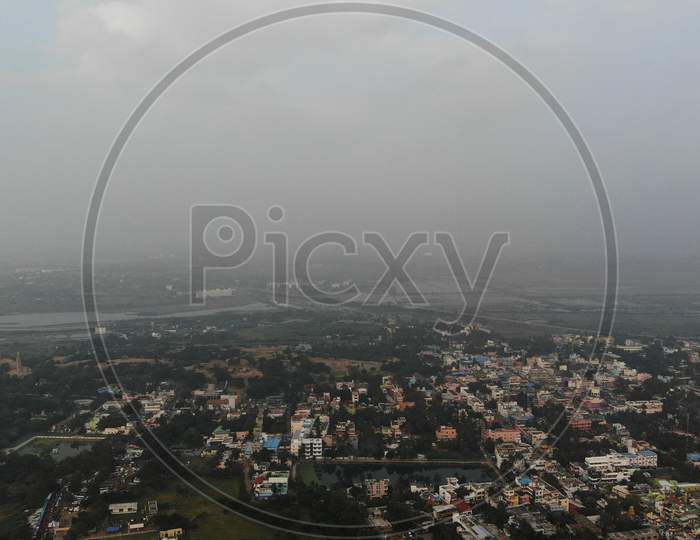 Aerial View Of Mahabalipuram City Scape From Drone