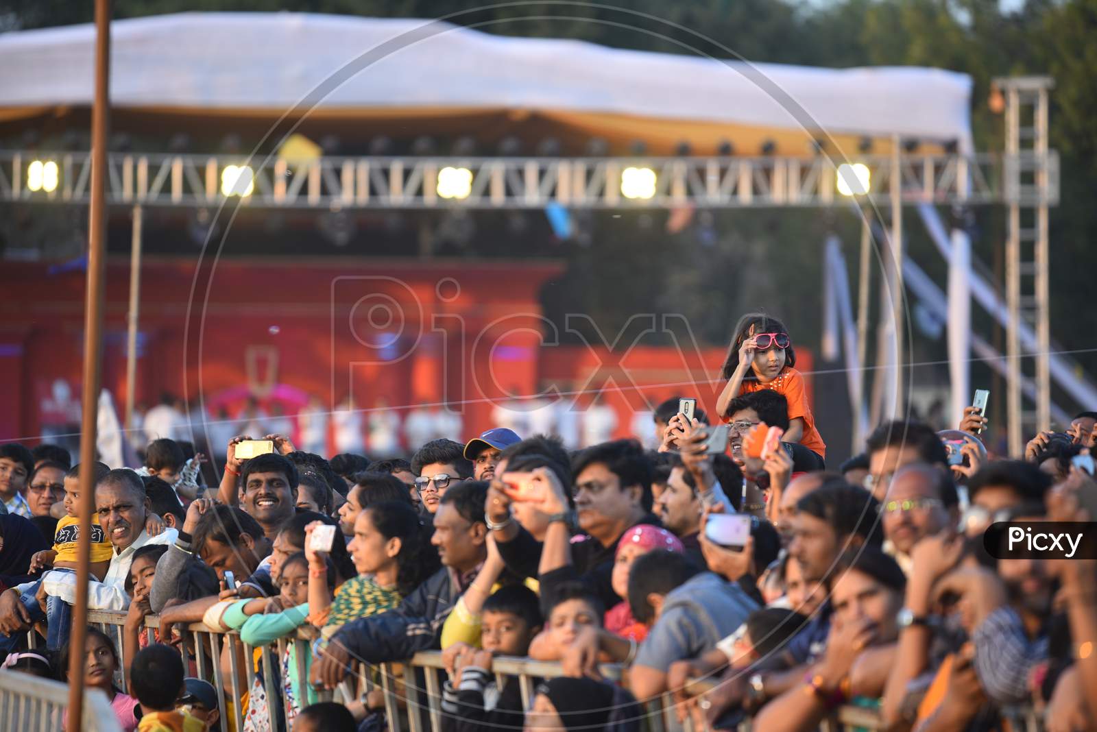 People watch International Kite Festival 2020, Parade Grounds,Hyderabad