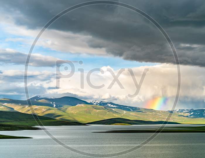 Rainbow Above Cat Dam Lake In Turkey