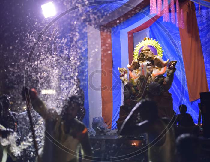 a Ganesh idol during Ganesh Chaturthi