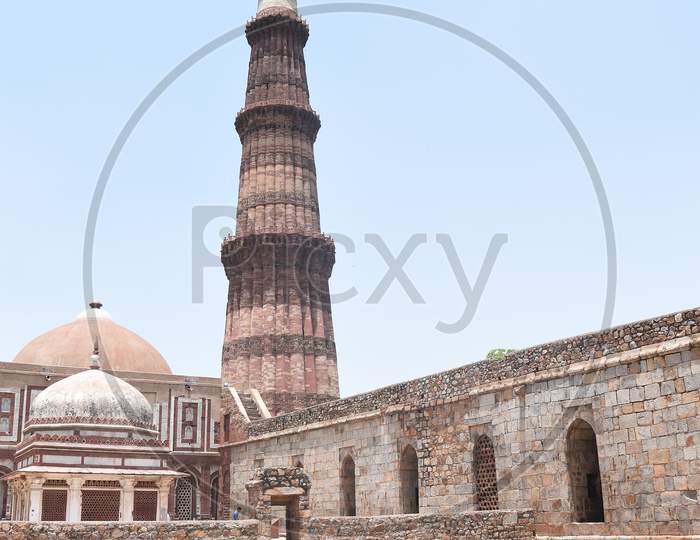 Architectural  View Of Qutub Minar In Delhi