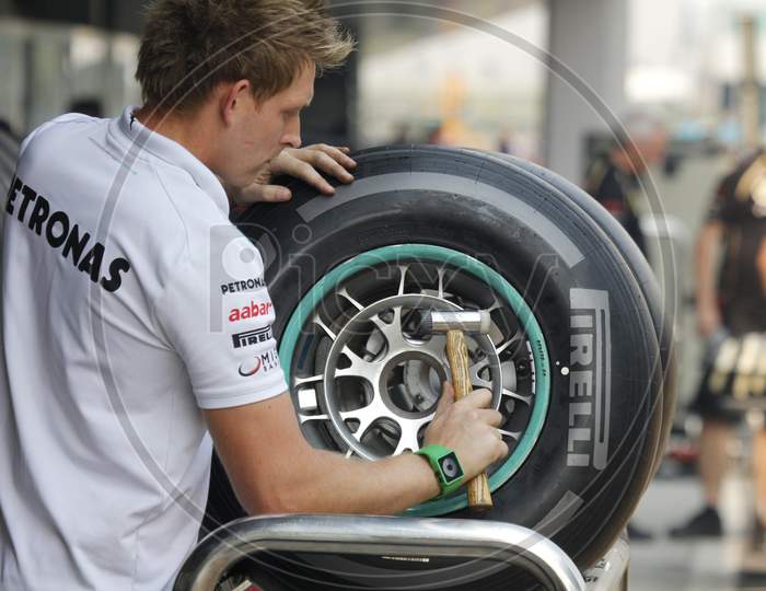 Mercedes Formula 1 team member at work