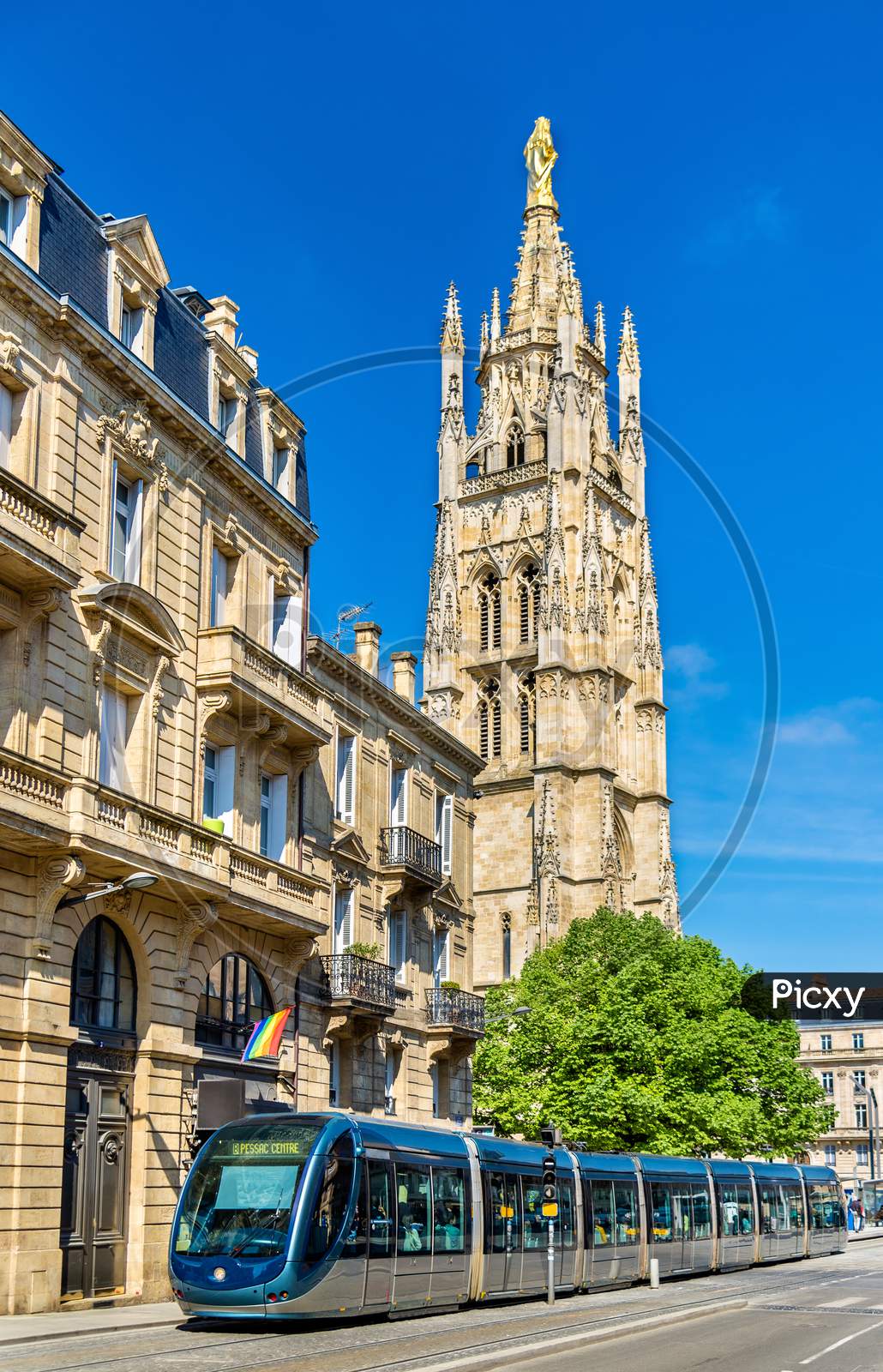 City Tram At The Cathedral Of Bordeaux, France