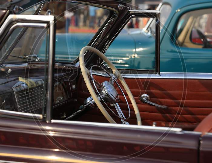 Steering wheel of a classic retro car