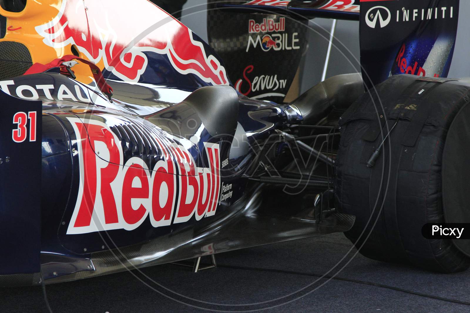 Close view of Red Bull Racing Formula 1 car detail