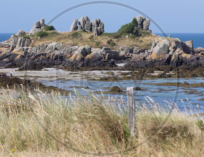 View of massive outcrops in Cap Fréhel, Brittany, France
