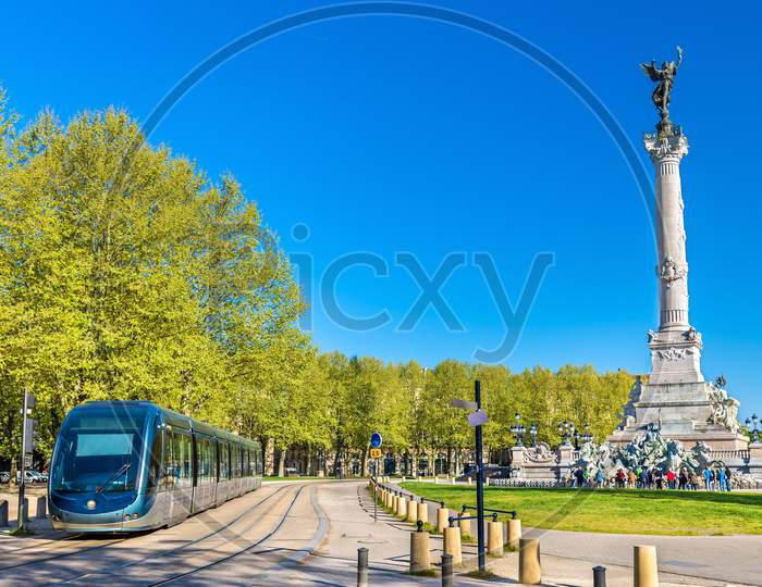Tram Near The Monument Aux Girondins In Bordeaux, France