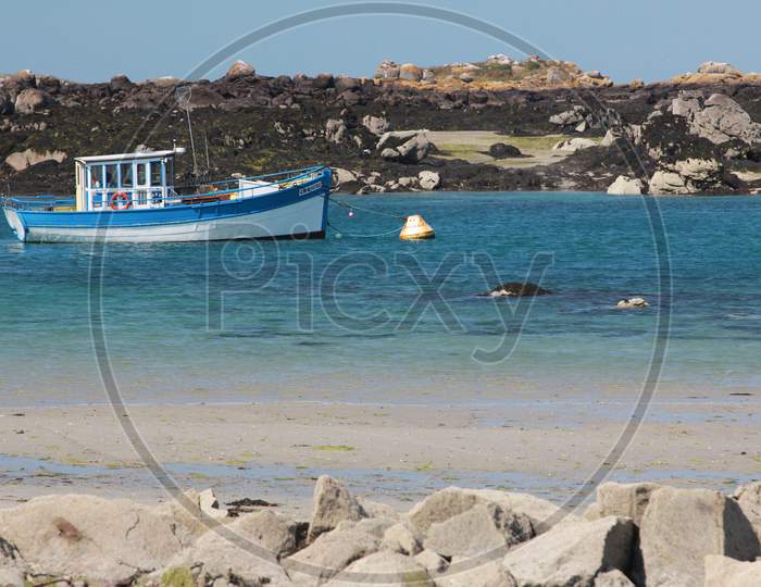 A Tourist Boat in the Sea at Chausey, Normandy, France