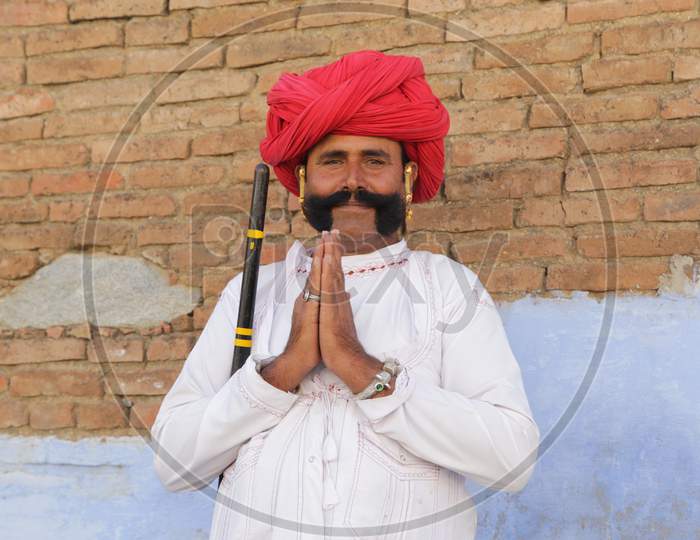 Portrait of Rajasthani Man with Namaste Gesture