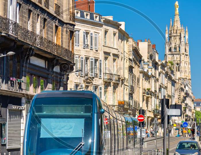 City Tram On Cours Pasteur Street In Bordeaux, France