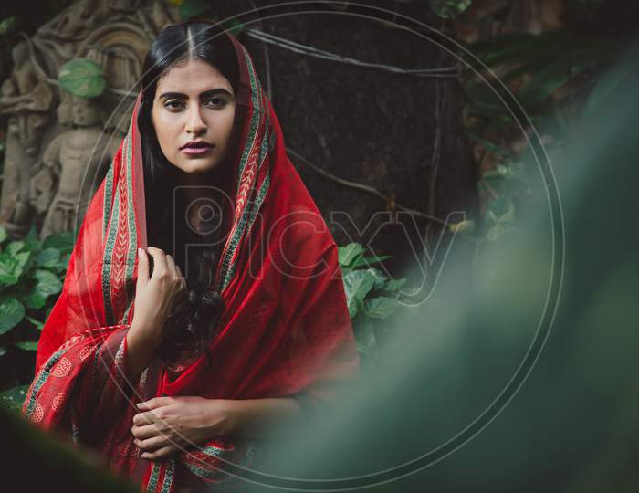 Portrait of Young Indian Girl in Traditional Attire