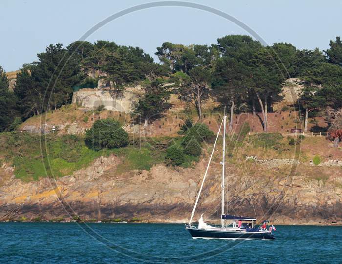 A Yacht moving on the Saint-Malo, Brittany, France