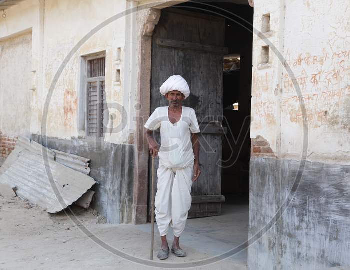 Portrait of Rajasthani Old Man wearing Turban