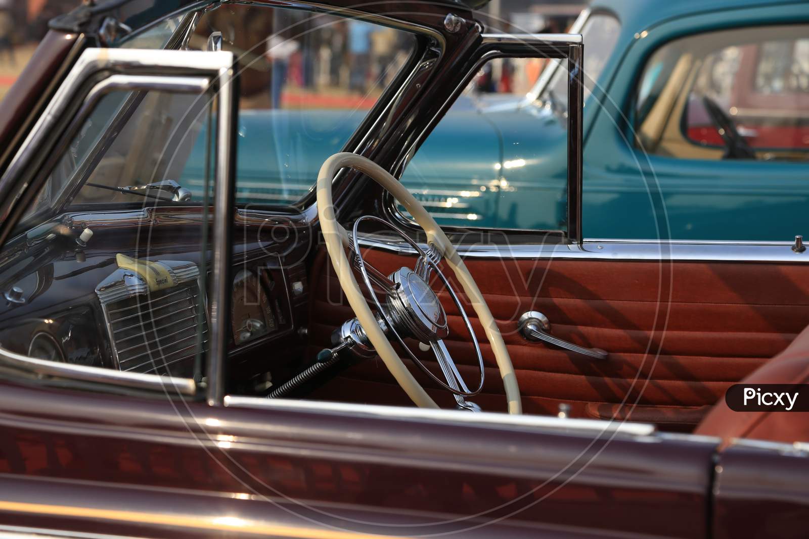 Steering wheel of a classic retro car