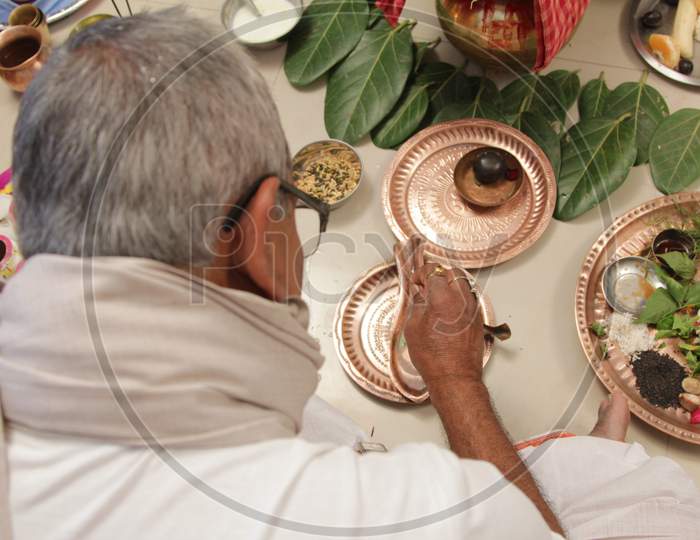Priest Performing  Indian Wedding Rituals During A Marriage
