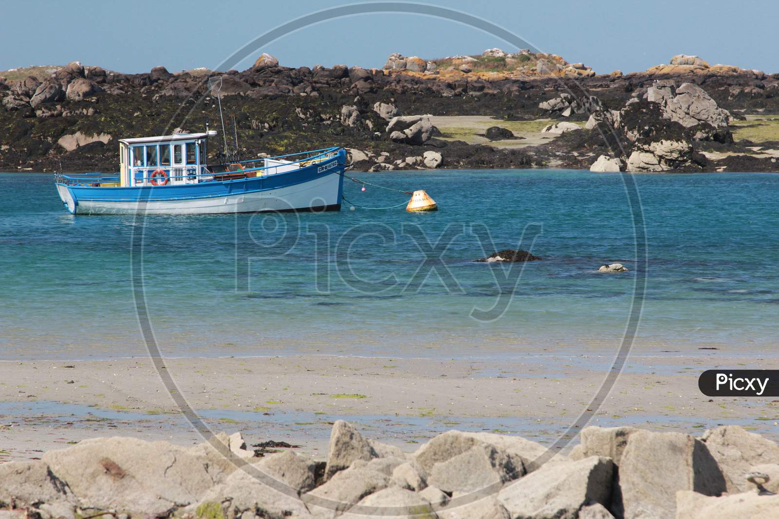 A Tourist Boat in the Sea at Chausey, Normandy, France