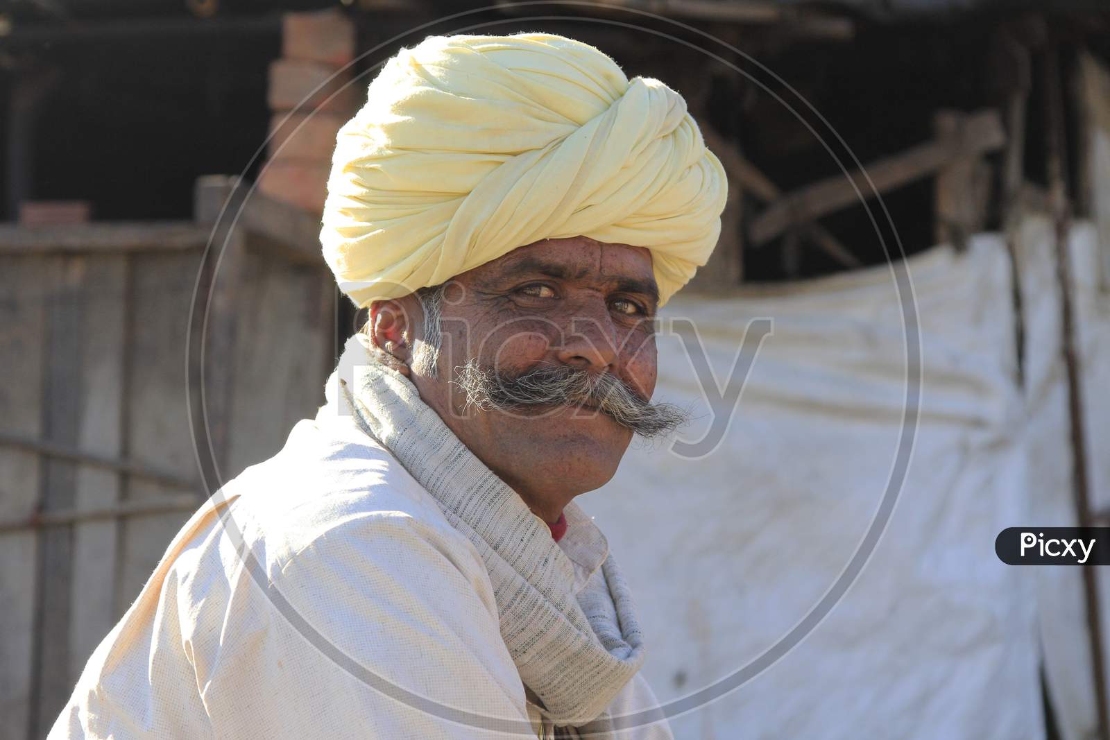 Portrait of Rajasthani Old Man with Turban