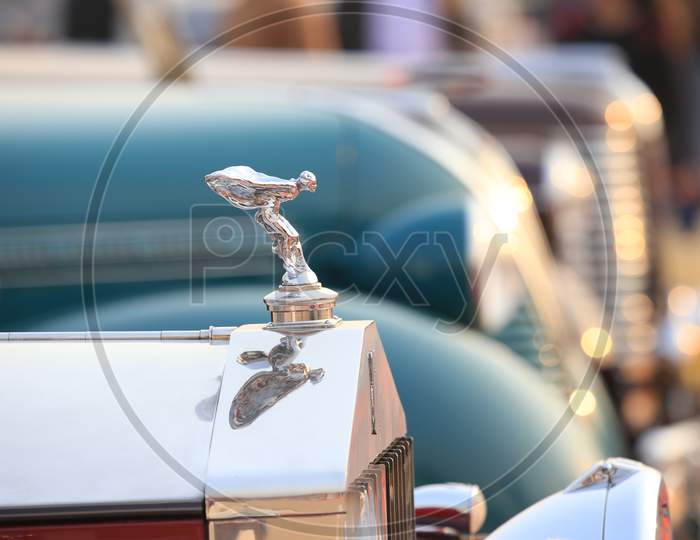 The Spirit of Ecstasy bonnet ornament sculpture on Rolls-Royce car