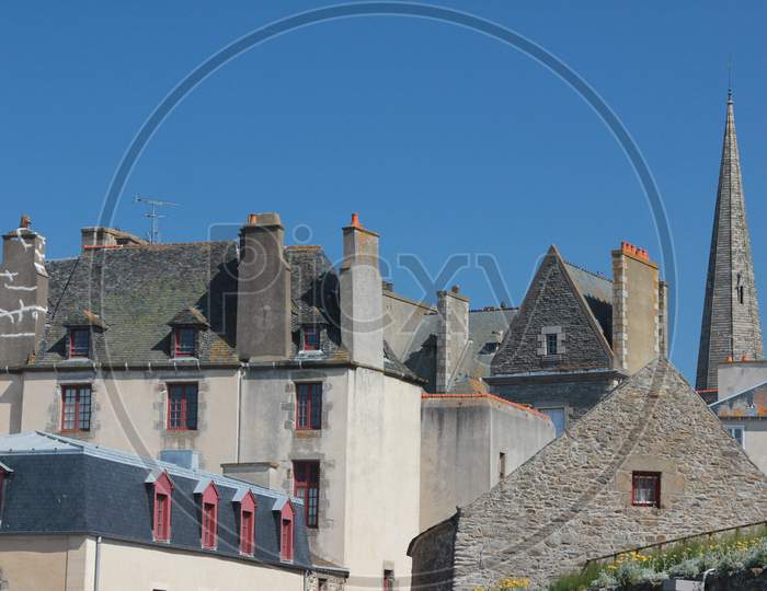Ancient brick wall houses in Saint-Malo