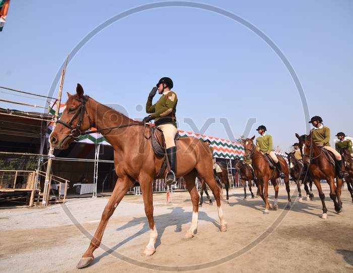 Assam State Police Battalion Practicing  March  on Horses For Republic Day Parade in Khanapara, Guwahati, Assam