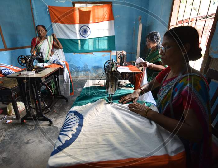 Indian National Tri-Colour Flag  Making By Woman in Workshops In Guwahati, Assam