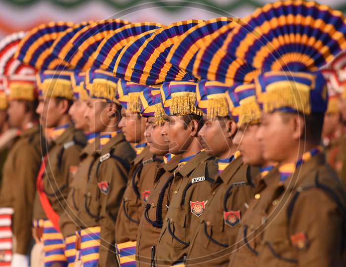 Police And Army  Cadets Practicing  Marching For Republic Day Parade In khanapara, Guwahati, Assam