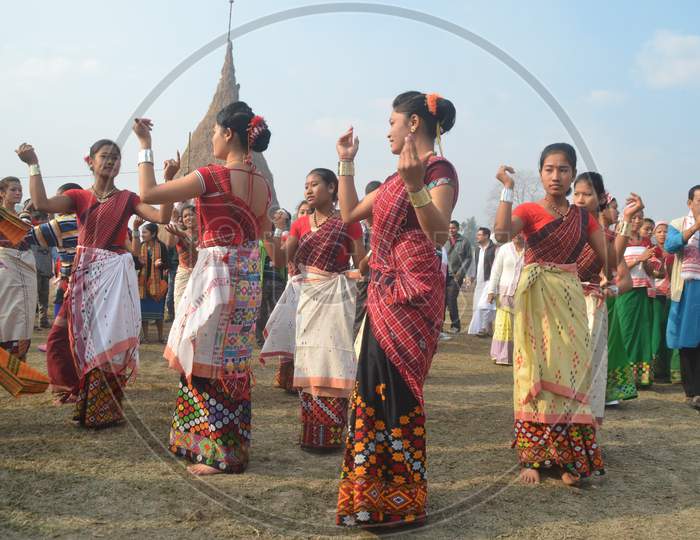 Image of Assamese Tribal People Celebration Bihu Festival With ...