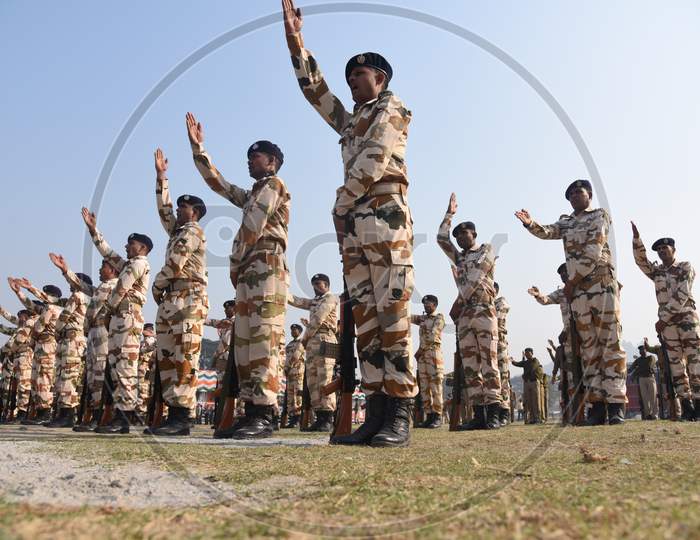 Police And Army Cadets Practicing  Marching For Republic Day Parade In khanapara, Guwahati, Assam