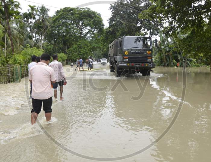 Flooded Roads At Jakhalabandha,Assam