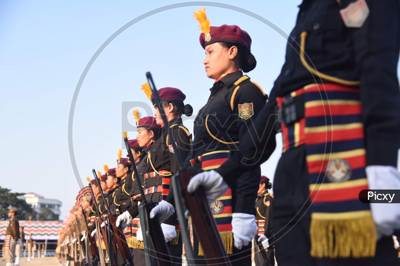 Police And Army Woman  Cadets Practicing  Marching For Republic Day Parade In khanapara, Guwahati, Assam