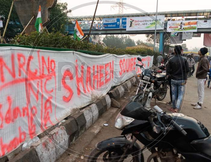A banner put by Protesters at Shaheen Bagh protesting against Citizenship Amendment Act CAA, National Register Of Citizens NRC and National Population Register NPR