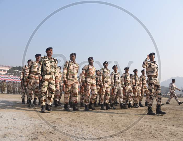 Police And Army Cadets Practicing  Marching For Republic Day Parade In khanapara, Guwahati, Assam