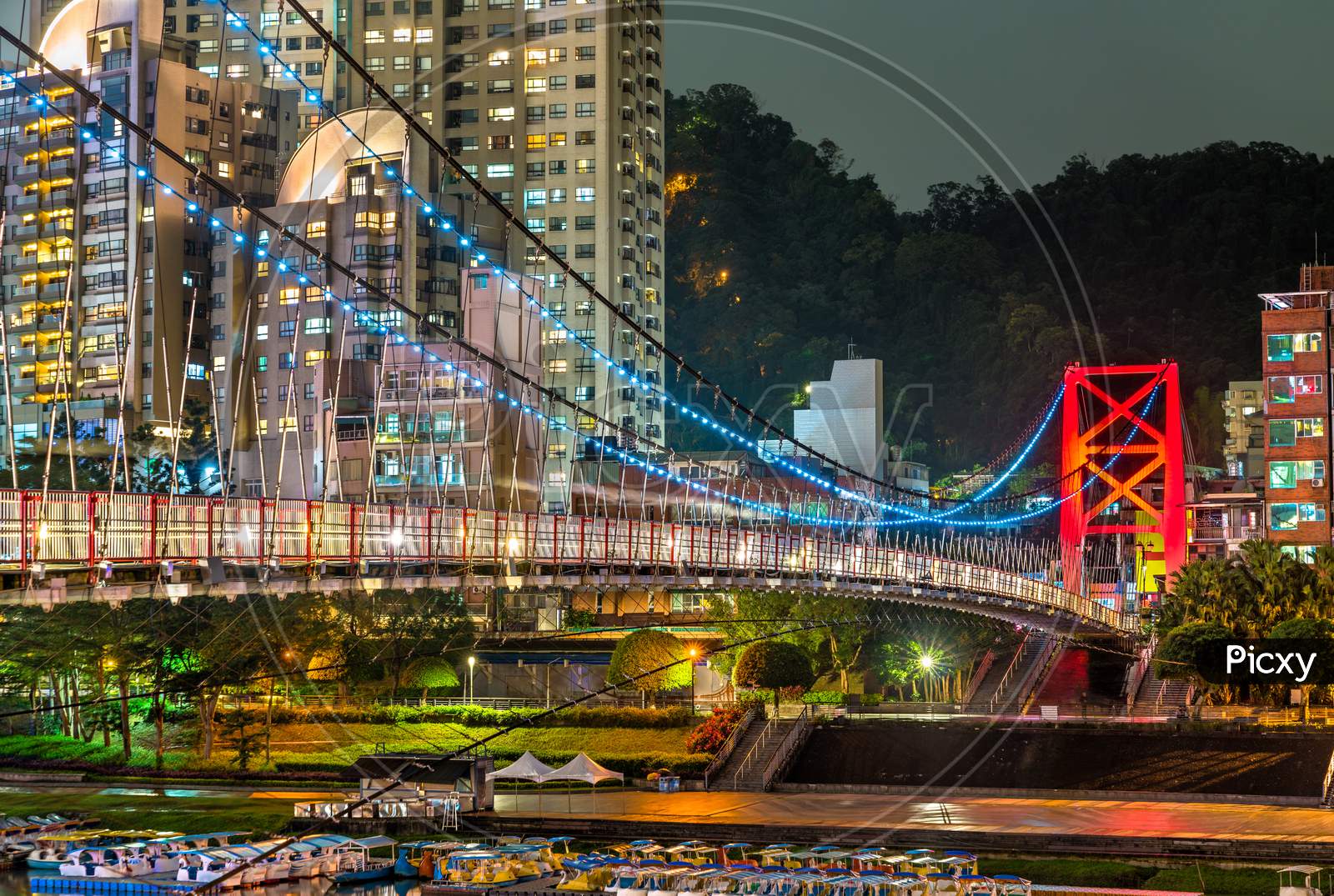 Bitan Suspension Bridge In Xindian District Of New Taipei City, Taiwan