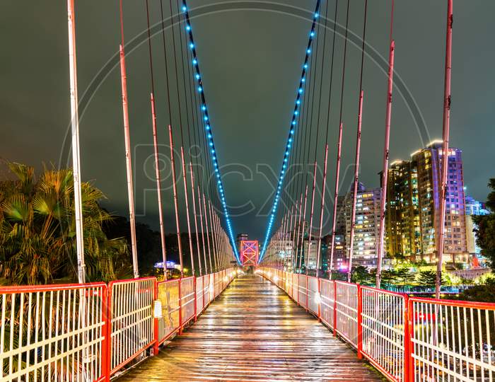 Bitan Suspension Bridge In Xindian District Of New Taipei City, Taiwan