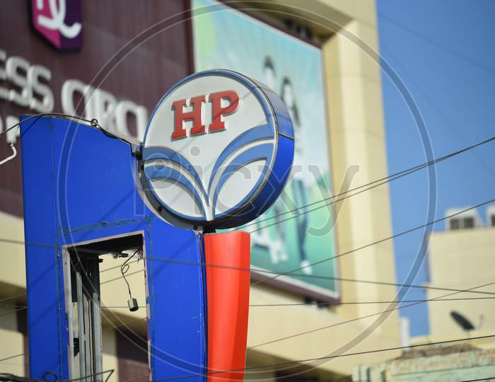 HP Hindustan Petroleum Fuel Station With Name Board