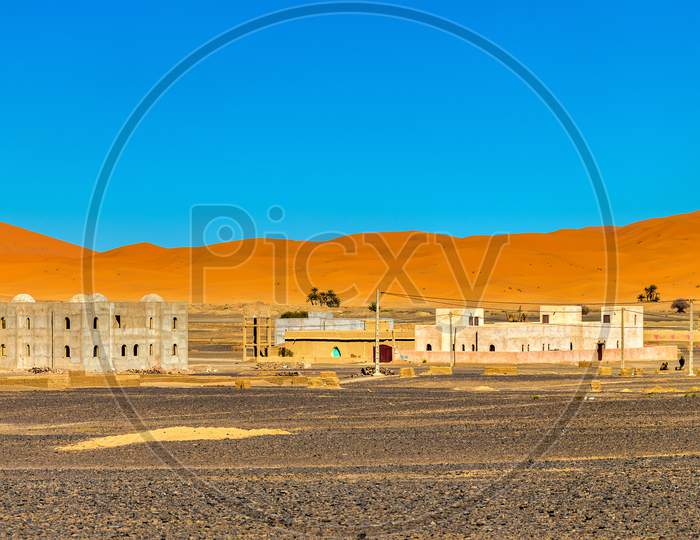Sand Dunes In The Sahara Desert At Merzouga, Morocco