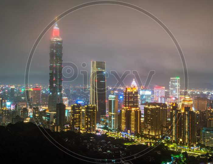 Taipei Skyline At Night. Taiwan, The Republic Of China
