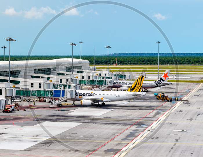 Airplanes At The Terminal Of Kuala Lumpur International Airport. Klia Is The Largest And Busiest Airport In Malaysia.