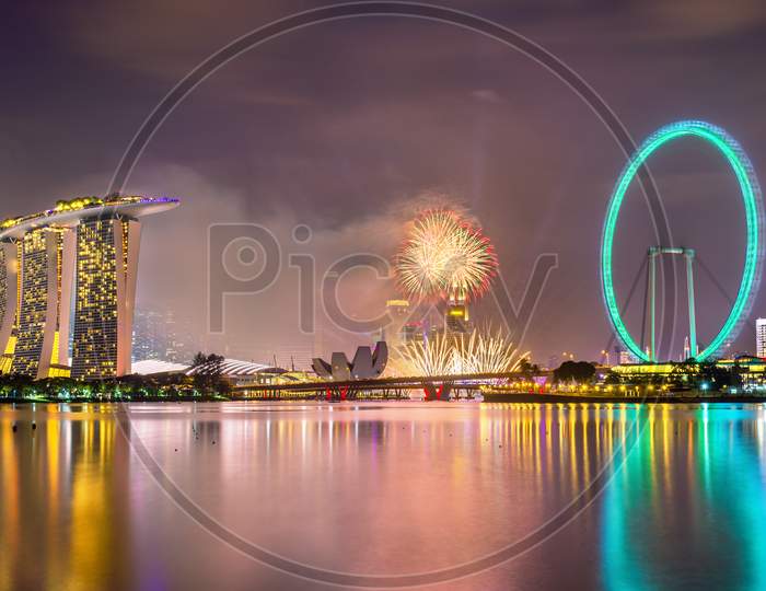 New Year Fireworks Above Marina Bay In Singapore