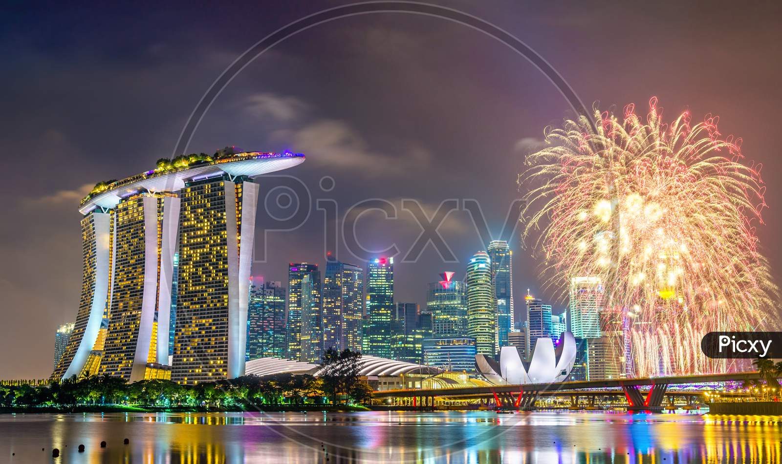 New Year Fireworks Above Marina Bay In Singapore