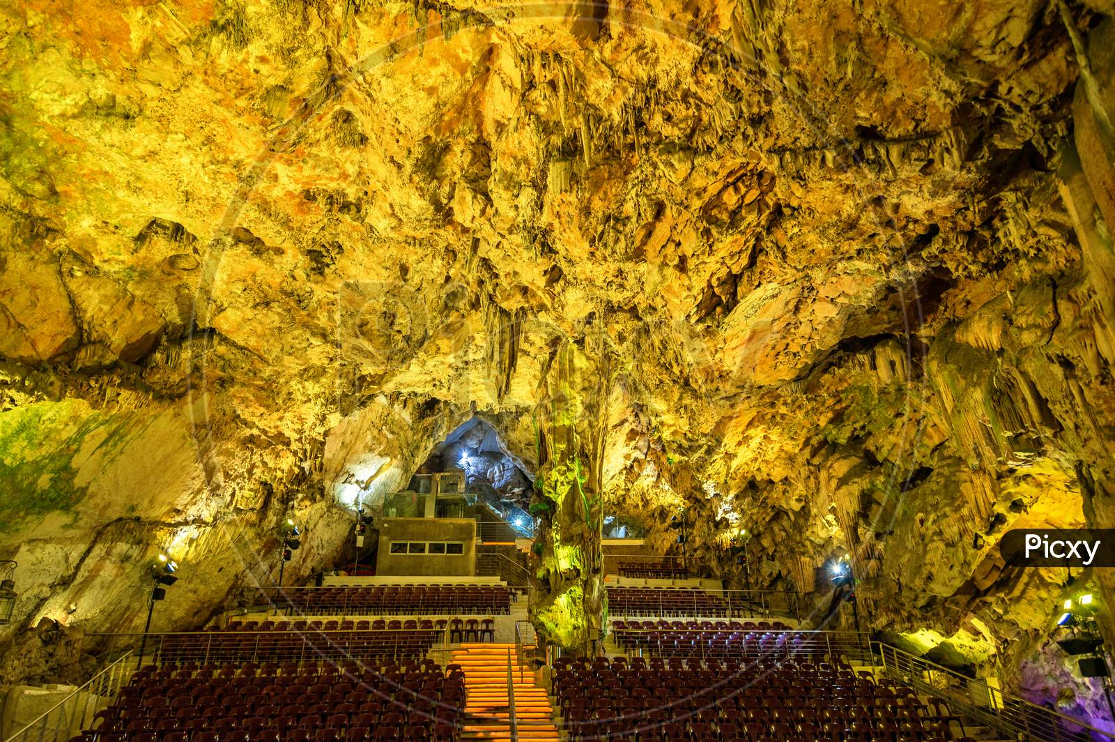 Auditorium Inside St. Michael'S Cave In Gibraltar