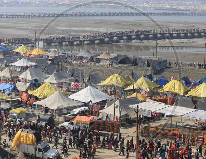 Tents Or Shelters Arranged At Prayag raj  During Magh Mela