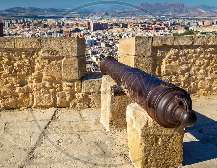 Medieval Cannon On The Top Of Santa Barbara Castle In Alicante, Spain